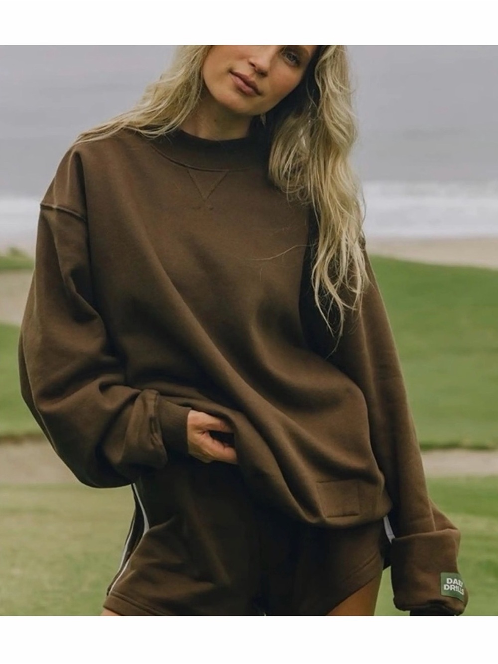 Daily Drills Vintage Fleece Reversible Crewneck in Coco Brown
